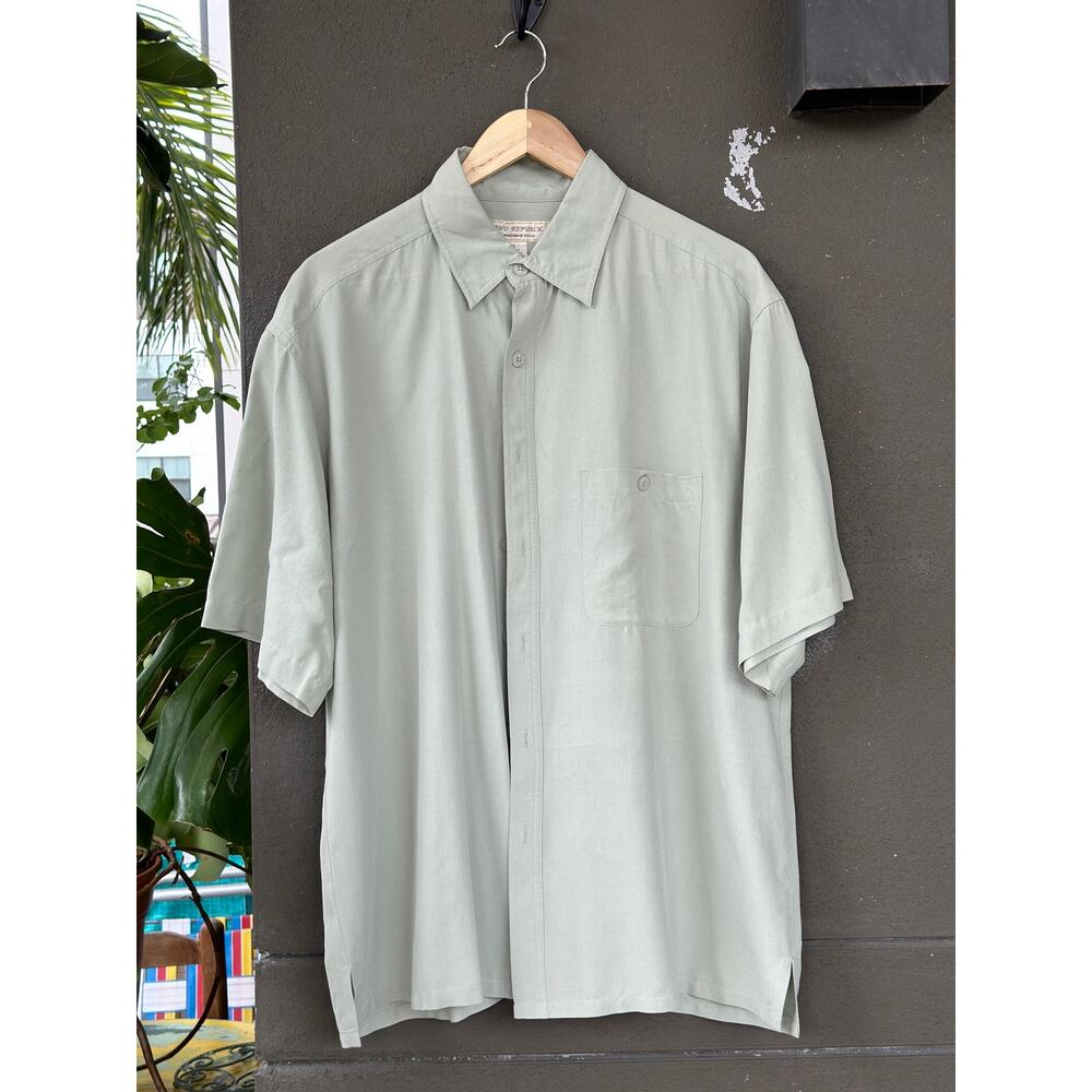 Vintage Island Republic Silk Shirt Men’s XL Green Hawaiian Casual Camp Shirt